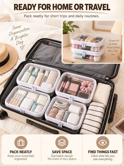 🌟Clear Organizer Storage Box 🌟4PCS Clear Hard Zipper Case PVC Plastic Clear Storage Containers