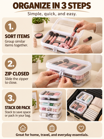 🌟Clear Organizer Storage Box 🌟4PCS Clear Hard Zipper Case PVC Plastic Clear Storage Containers