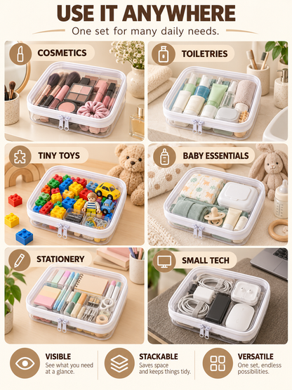 🌟Clear Organizer Storage Box 🌟4PCS Clear Hard Zipper Case PVC Plastic Clear Storage Containers