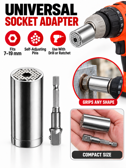 🎁 Gift Deal – Universal Grip Socket Set 🔧 7–19mm Multi-Size Tool with Drill Adapter for Home & Workshop Projects ⚙️