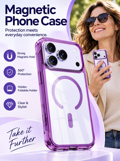 📱 Tech Deal – MagSafe Protective iPhone Case ✨ Glossy Clear Cover with Hidden Stand, Wrist Strap & Raised-Edge Protection 🛡️