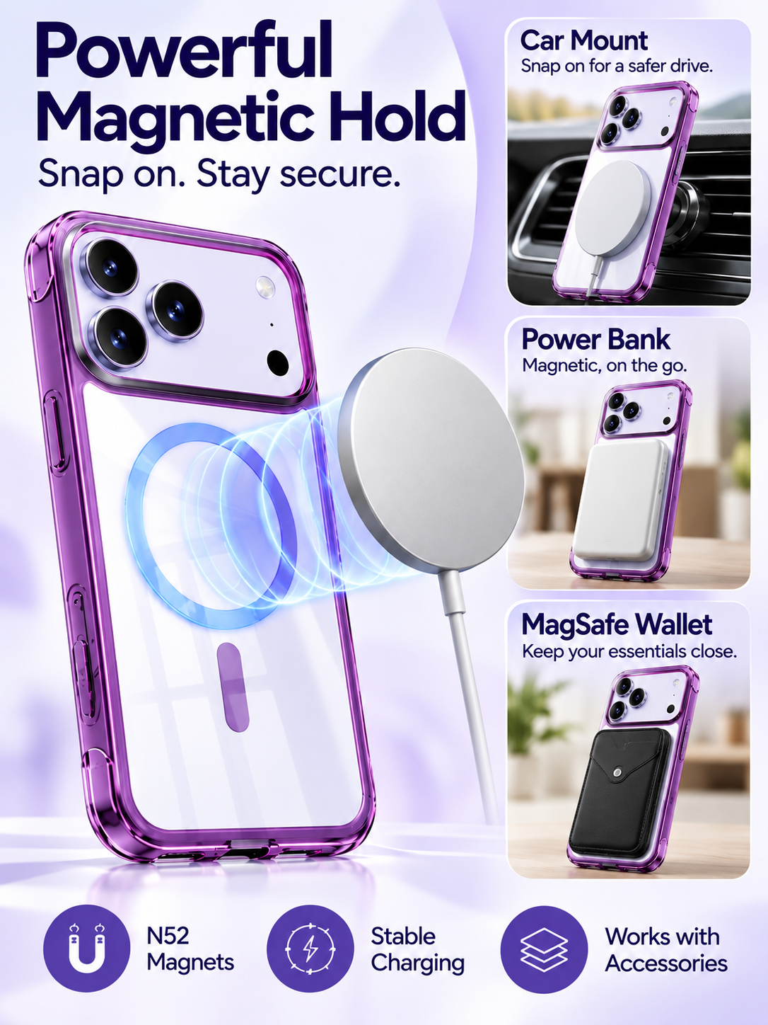 📱 Tech Deal – MagSafe Protective iPhone Case ✨ Glossy Clear Cover with Hidden Stand, Wrist Strap & Raised-Edge Protection 🛡️
