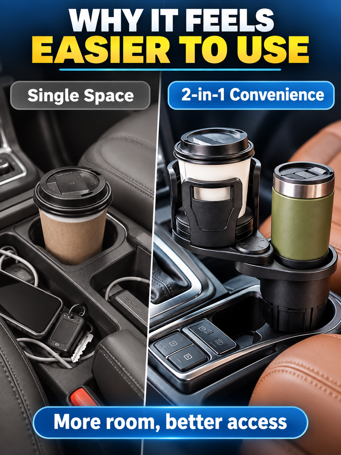 🚗 Auto Deal – 2-in-1 Rotating Cup Holder Expander ☕ 360° Adjustable Car Drink Organizer for Bottles & Cups ✨