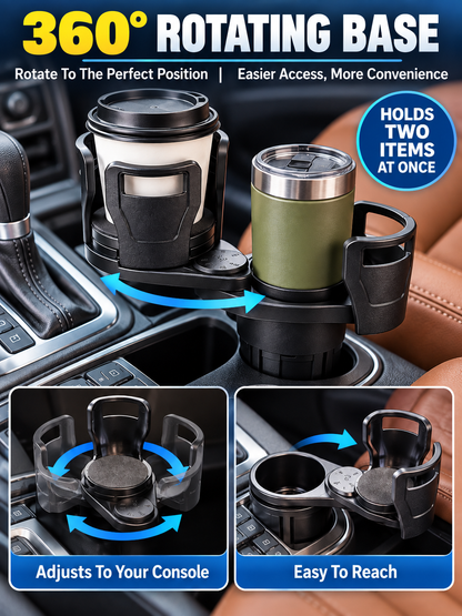 🚗 Auto Deal – 2-in-1 Rotating Cup Holder Expander ☕ 360° Adjustable Car Drink Organizer for Bottles & Cups ✨