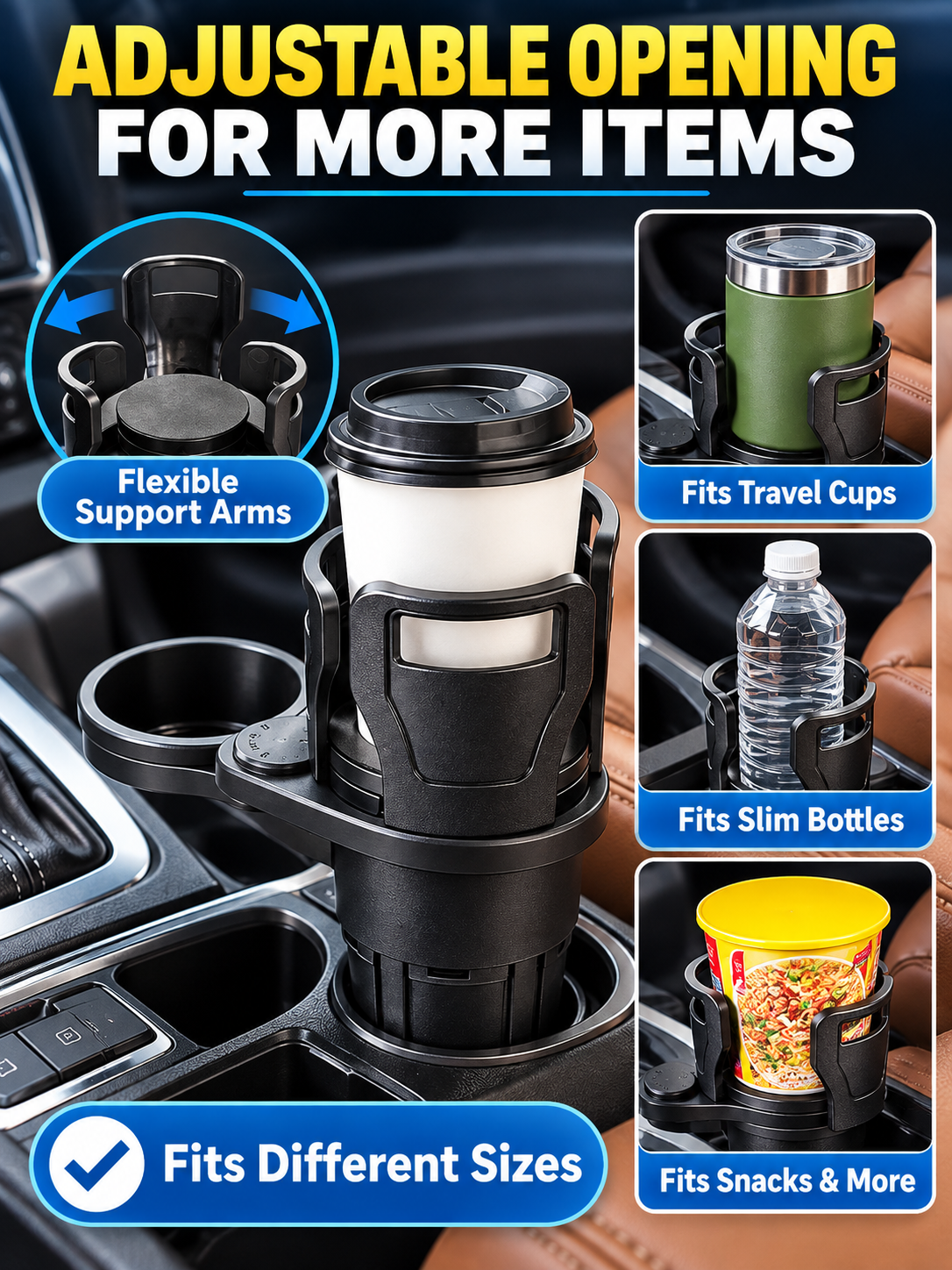 🚗 Auto Deal – 2-in-1 Rotating Cup Holder Expander ☕ 360° Adjustable Car Drink Organizer for Bottles & Cups ✨