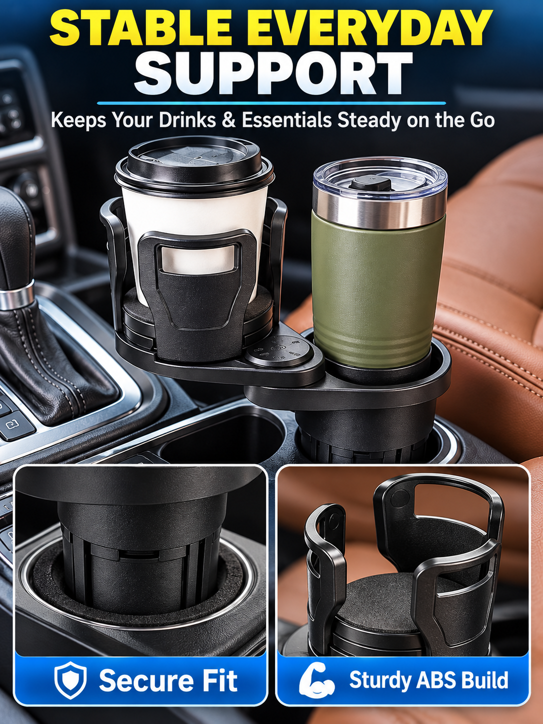 🚗 Auto Deal – 2-in-1 Rotating Cup Holder Expander ☕ 360° Adjustable Car Drink Organizer for Bottles & Cups ✨
