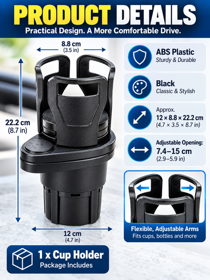 🚗 Auto Deal – 2-in-1 Rotating Cup Holder Expander ☕ 360° Adjustable Car Drink Organizer for Bottles & Cups ✨