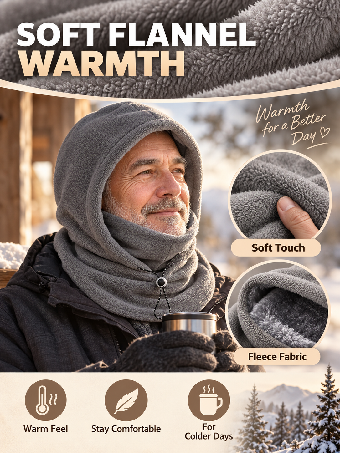 ❄️ Winter Deal – Flannel Hooded Face Cover 🧣 Warm Windproof Head & Neck Protection for Cycling and Outdoor Adventures 🚴‍♂️