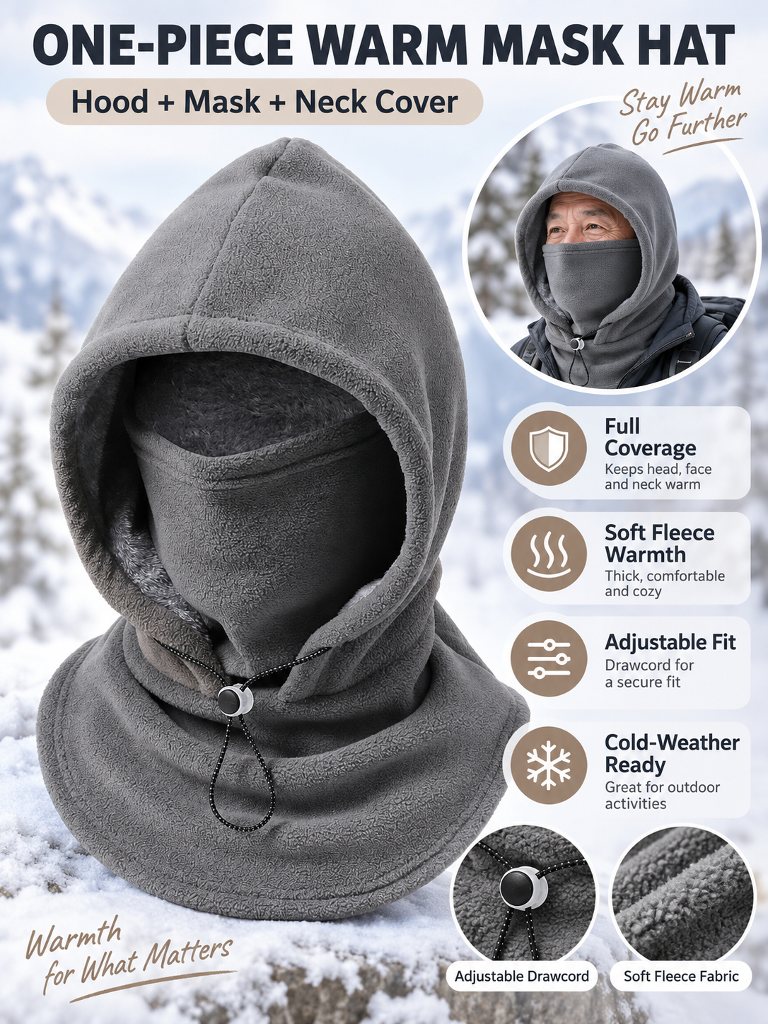 ❄️ Winter Deal – Flannel Hooded Face Cover 🧣 Warm Windproof Head & Neck Protection for Cycling and Outdoor Adventures 🚴‍♂️