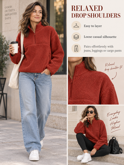 🍂 Cozy Style Deal – Women’s Half-Zip Fleece Pullover 🧥 Soft, Breathable Layer for School, Outdoors & Everyday Wear ✨