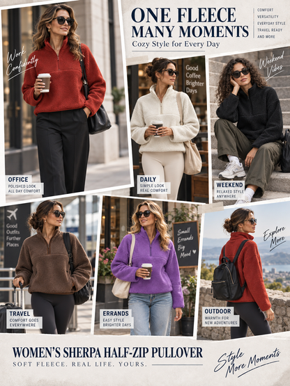 🍂 Cozy Style Deal – Women’s Half-Zip Fleece Pullover 🧥 Soft, Breathable Layer for School, Outdoors & Everyday Wear ✨