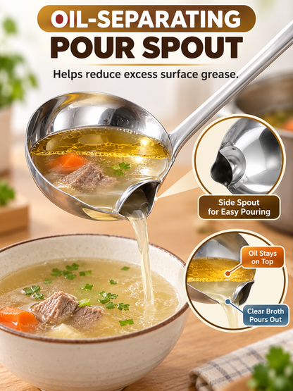 🍳 Kitchen Deal – 3 -Piece Stainless Steel Fat Skimmer 🥄 Fine-Mesh Ladle for Removing Oil from Soups, Broths & Cooking ✨