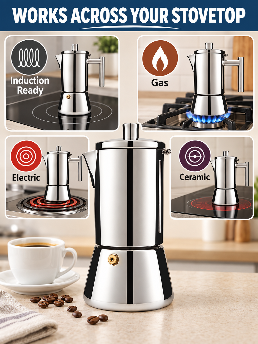 ☕ Coffee Deal – 12-Cup Stainless Steel Moka Pot ✨ 520ml Stovetop Espresso Brewer for Rich Italian-Style Coffee 🇮🇹