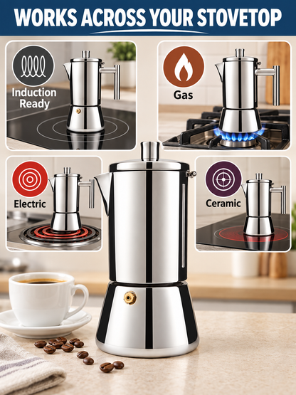 ☕ Coffee Deal – 12-Cup Stainless Steel Moka Pot ✨ 520ml Stovetop Espresso Brewer for Rich Italian-Style Coffee 🇮🇹