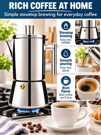 ☕ Coffee Deal – 12-Cup Stainless Steel Moka Pot ✨ 520ml Stovetop Espresso Brewer for Rich Italian-Style Coffee 🇮🇹