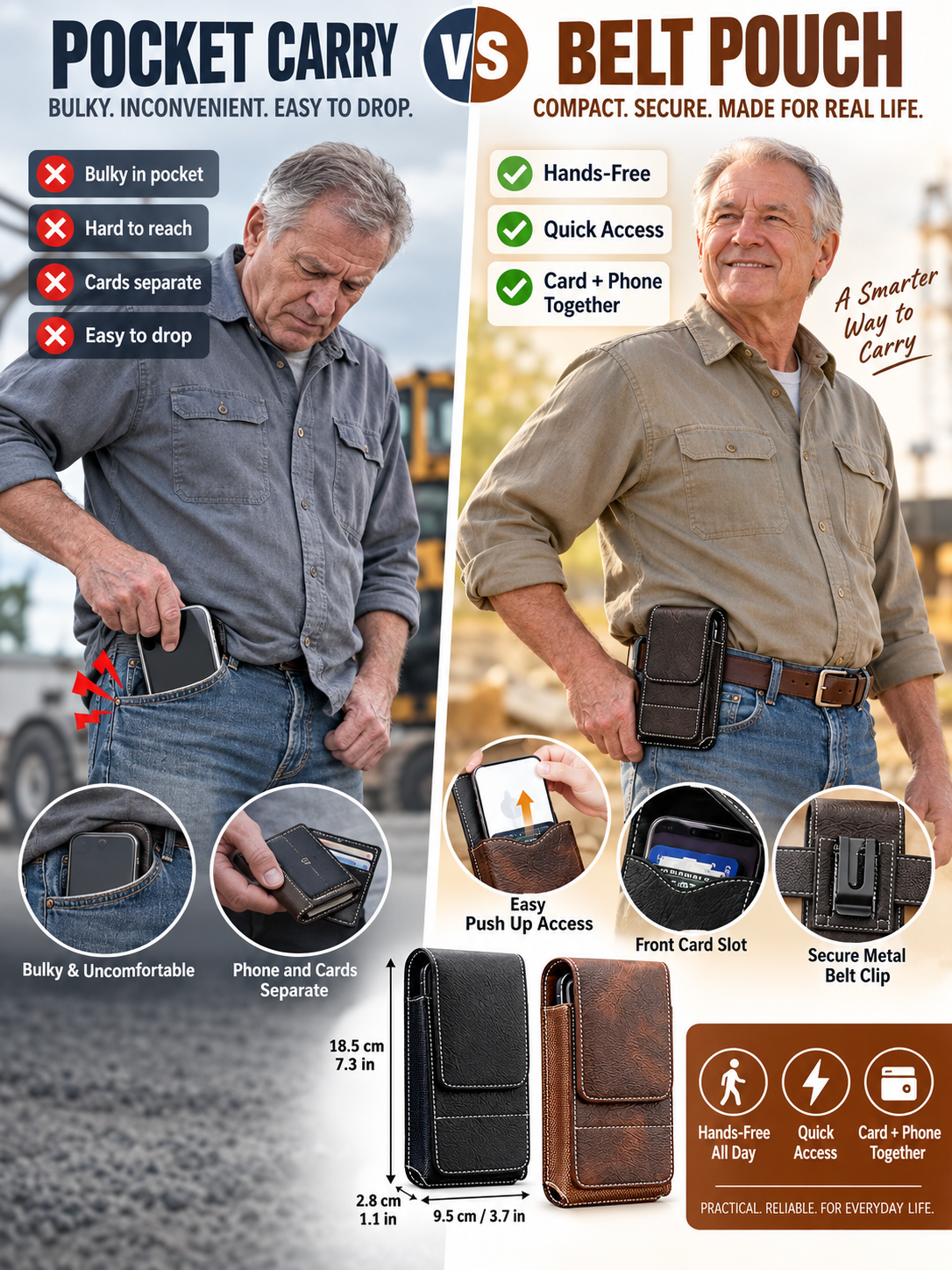🎁 Utility Gift Deal – Men’s Belt Phone Pouch 📱 Magnetic Closure, Card Slot & Metal Clip for Work, Travel & Outdoor Use 🔧