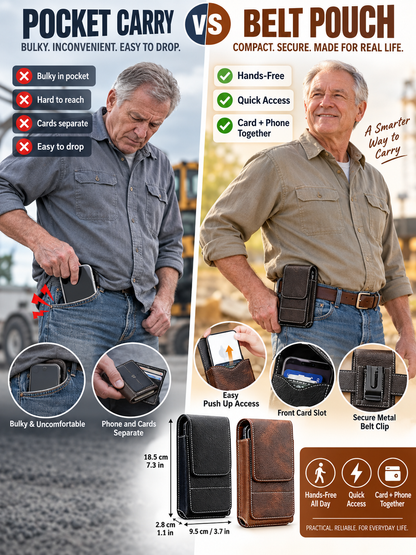 🎁 Utility Gift Deal – Men’s Belt Phone Pouch 📱 Magnetic Closure, Card Slot & Metal Clip for Work, Travel & Outdoor Use 🔧