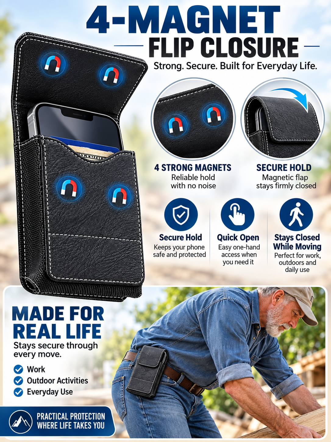 🎁 Utility Gift Deal – Men’s Belt Phone Pouch 📱 Magnetic Closure, Card Slot & Metal Clip for Work, Travel & Outdoor Use 🔧