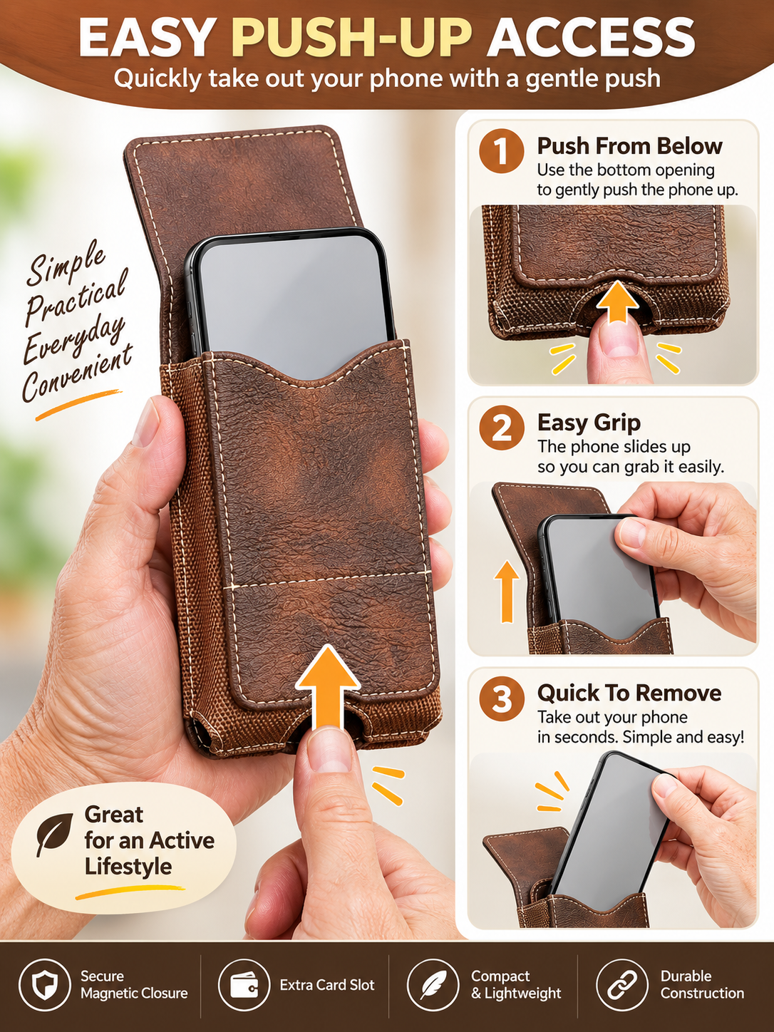 🎁 Utility Gift Deal – Men’s Belt Phone Pouch 📱 Magnetic Closure, Card Slot & Metal Clip for Work, Travel & Outdoor Use 🔧