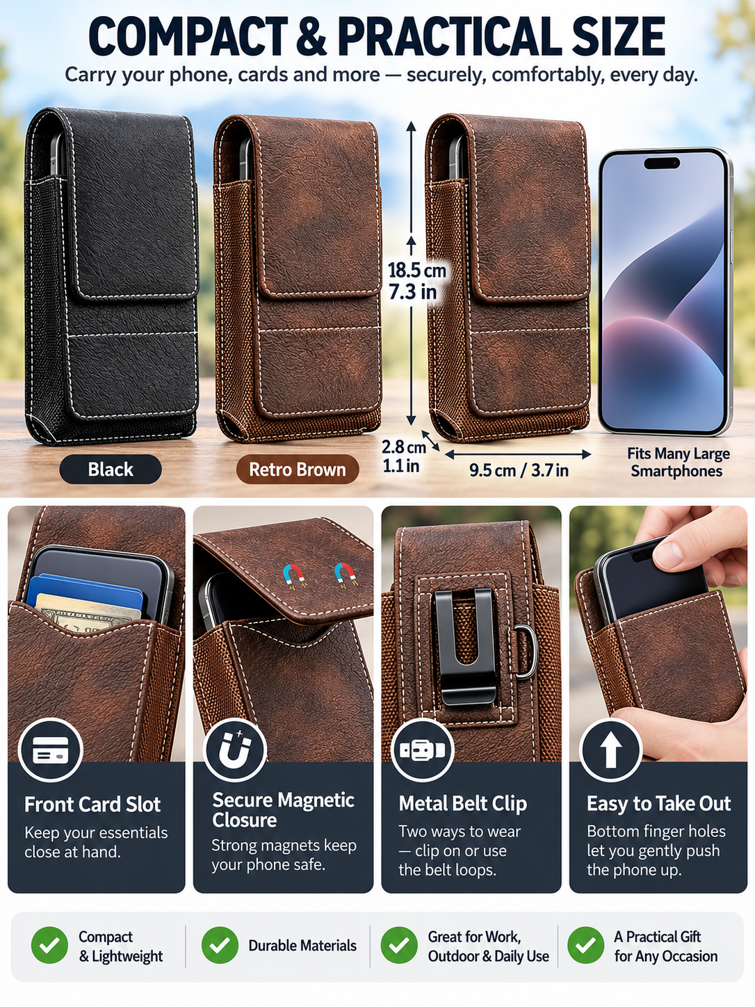 🎁 Utility Gift Deal – Men’s Belt Phone Pouch 📱 Magnetic Closure, Card Slot & Metal Clip for Work, Travel & Outdoor Use 🔧