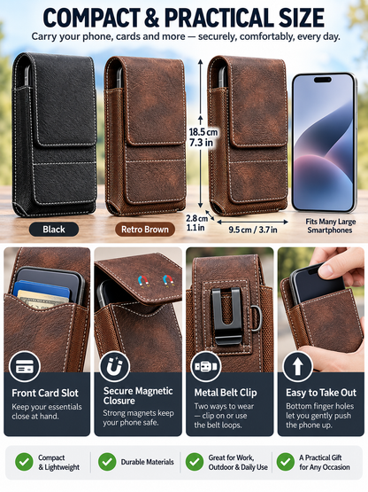 🎁 Utility Gift Deal – Men’s Belt Phone Pouch 📱 Magnetic Closure, Card Slot & Metal Clip for Work, Travel & Outdoor Use 🔧