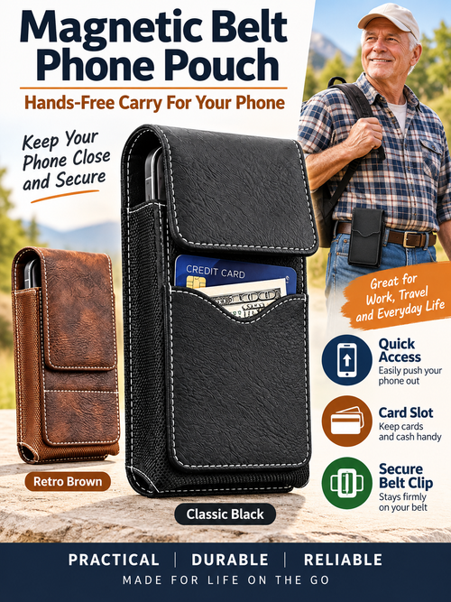 🎁 Utility Gift Deal – Men’s Belt Phone Pouch 📱 Magnetic Closure, Card Slot & Metal Clip for Work, Travel & Outdoor Use 🔧