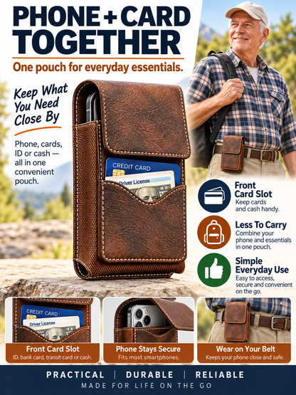 🎁 Utility Gift Deal – Men’s Belt Phone Pouch 📱 Magnetic Closure, Card Slot & Metal Clip for Work, Travel & Outdoor Use 🔧