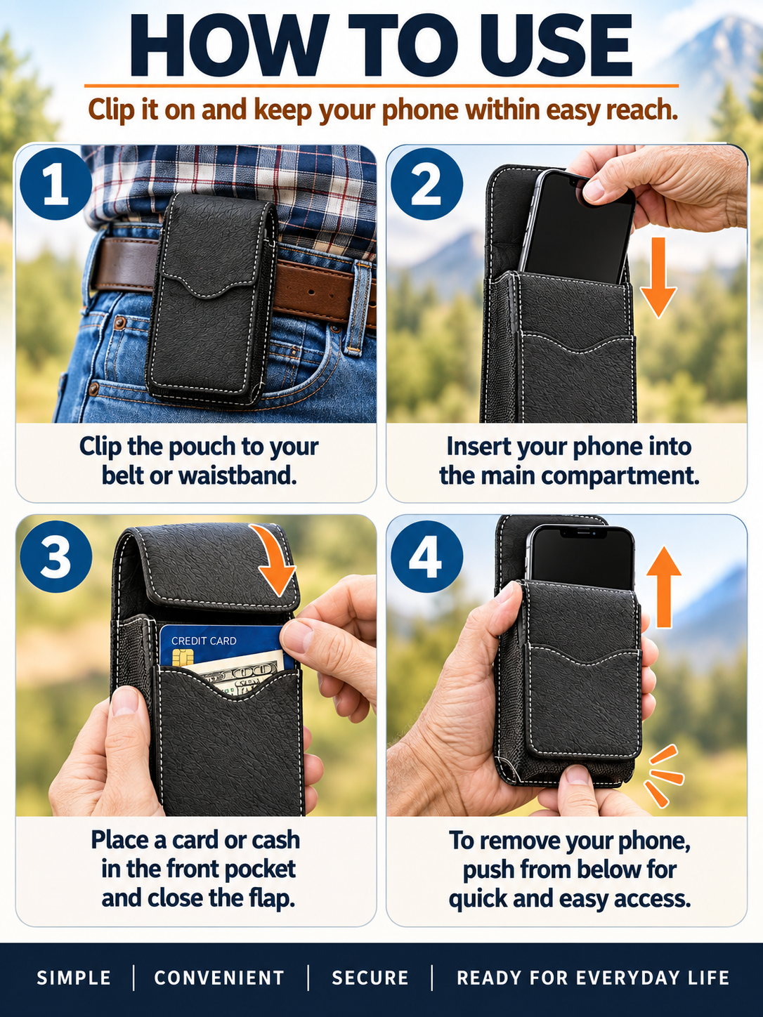 🎁 Utility Gift Deal – Men’s Belt Phone Pouch 📱 Magnetic Closure, Card Slot & Metal Clip for Work, Travel & Outdoor Use 🔧