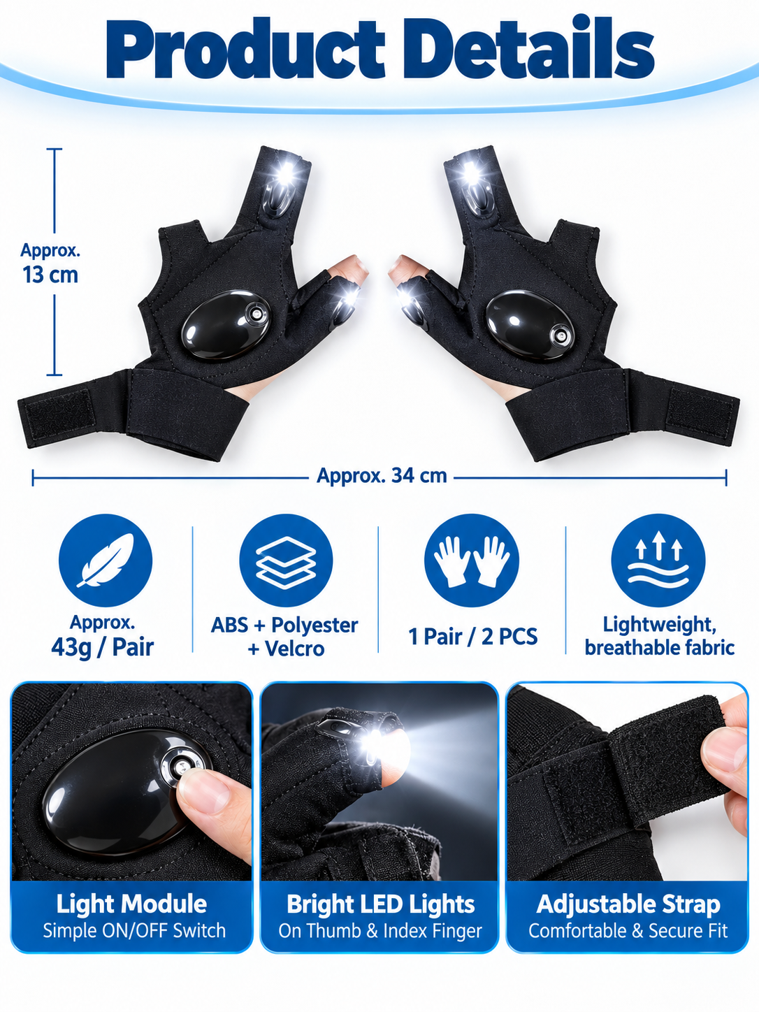 🔦 Outdoor Gear Deal – Hands-Free LED Light Gloves 🧤 Finger-Mounted Illumination for Fishing, Camping & DIY Repairs ✨