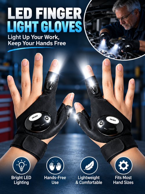 🔦 Outdoor Gear Deal – Hands-Free LED Light Gloves 🧤 Finger-Mounted Illumination for Fishing, Camping & DIY Repairs ✨