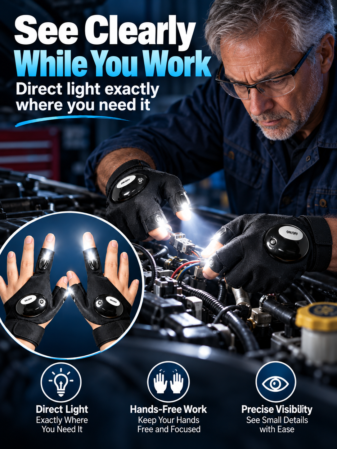 🔦 Outdoor Gear Deal – Hands-Free LED Light Gloves 🧤 Finger-Mounted Illumination for Fishing, Camping & DIY Repairs ✨