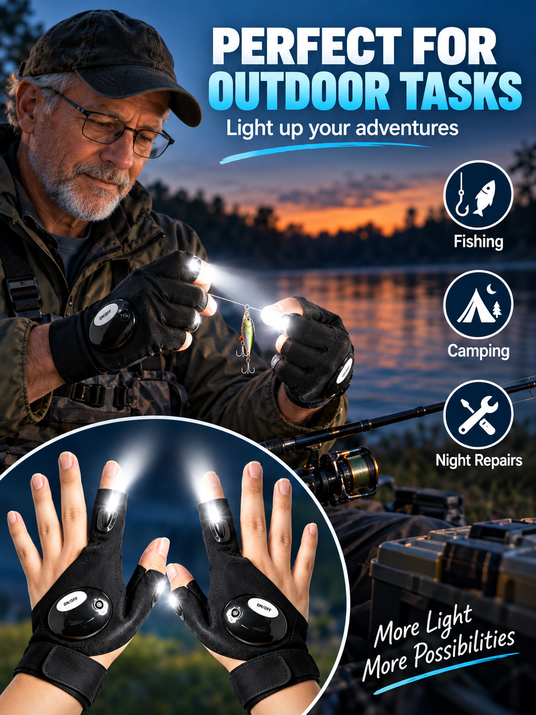 🔦 Outdoor Gear Deal – Hands-Free LED Light Gloves 🧤 Finger-Mounted Illumination for Fishing, Camping & DIY Repairs ✨