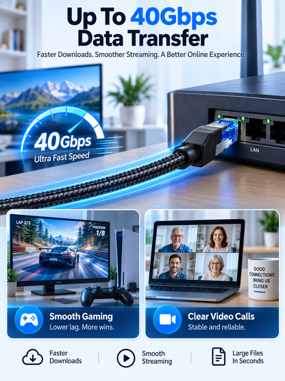 ⚡ Tech Deal – High-Speed Cat 8 Ethernet Cable 🎮 40Gbps Braided RJ45 Network Cord for Gaming, Streaming & PCs 🚀