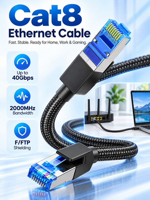 ⚡ Tech Deal – High-Speed Cat 8 Ethernet Cable 🎮 40Gbps Braided RJ45 Network Cord for Gaming, Streaming & PCs 🚀