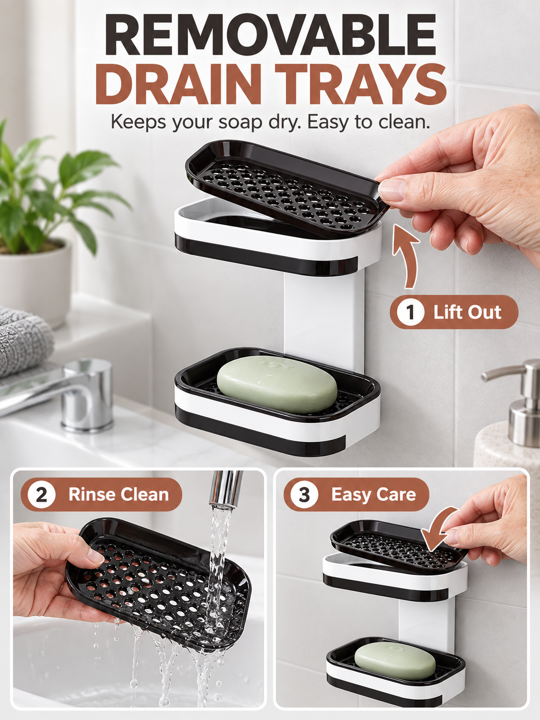 🚿 Bathroom Deal – No-Drill Double-Layer Soap Holder 🧼 Wall-Mounted Shower Organizer with Quick-Drain Tray ✨
