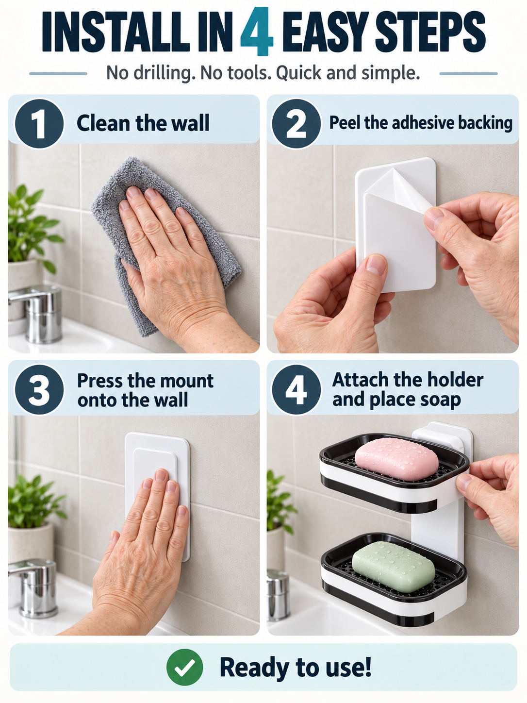 🚿 Bathroom Deal – No-Drill Double-Layer Soap Holder 🧼 Wall-Mounted Shower Organizer with Quick-Drain Tray ✨