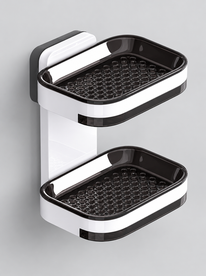 🚿 Bathroom Deal – No-Drill Double-Layer Soap Holder 🧼 Wall-Mounted Shower Organizer with Quick-Drain Tray ✨