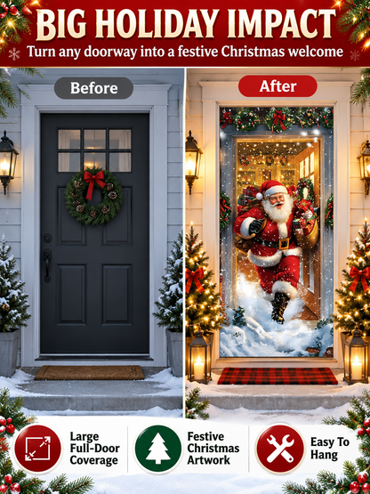 🎄 Christmas Deal – Santa Claus Door Cover 🎅 Festive Hanging Banner for Front Door Holiday Home Décor ✨