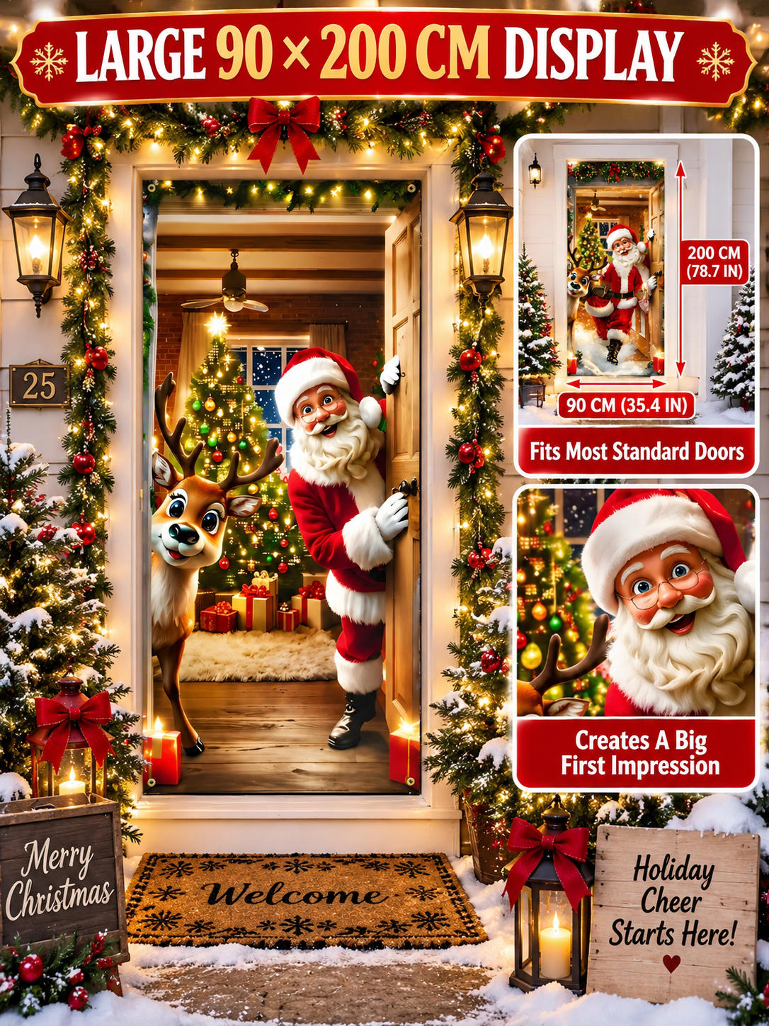 🎄 Christmas Deal – Santa Claus Door Cover 🎅 Festive Hanging Banner for Front Door Holiday Home Décor ✨
