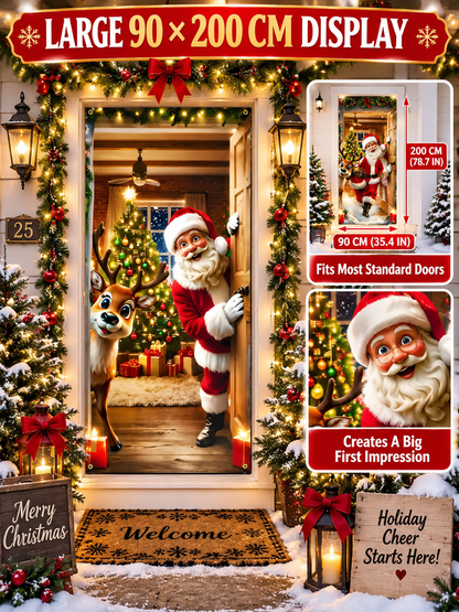 🎄 Christmas Deal – Santa Claus Door Cover 🎅 Festive Hanging Banner for Front Door Holiday Home Décor ✨