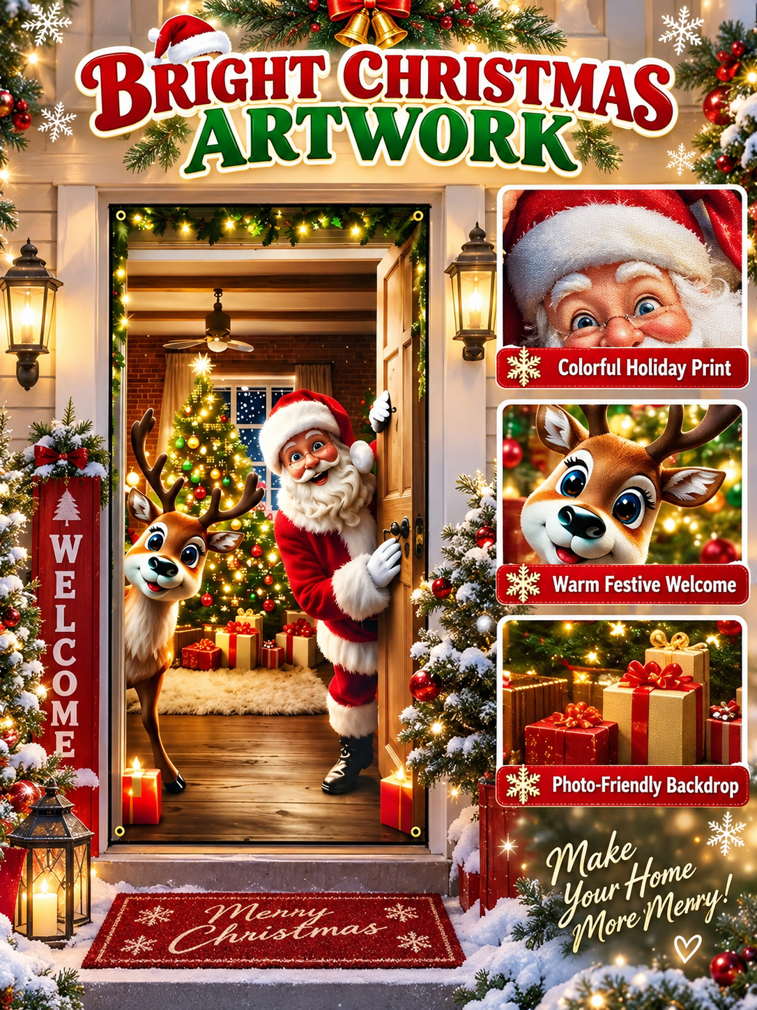 🎄 Christmas Deal – Santa Claus Door Cover 🎅 Festive Hanging Banner for Front Door Holiday Home Décor ✨