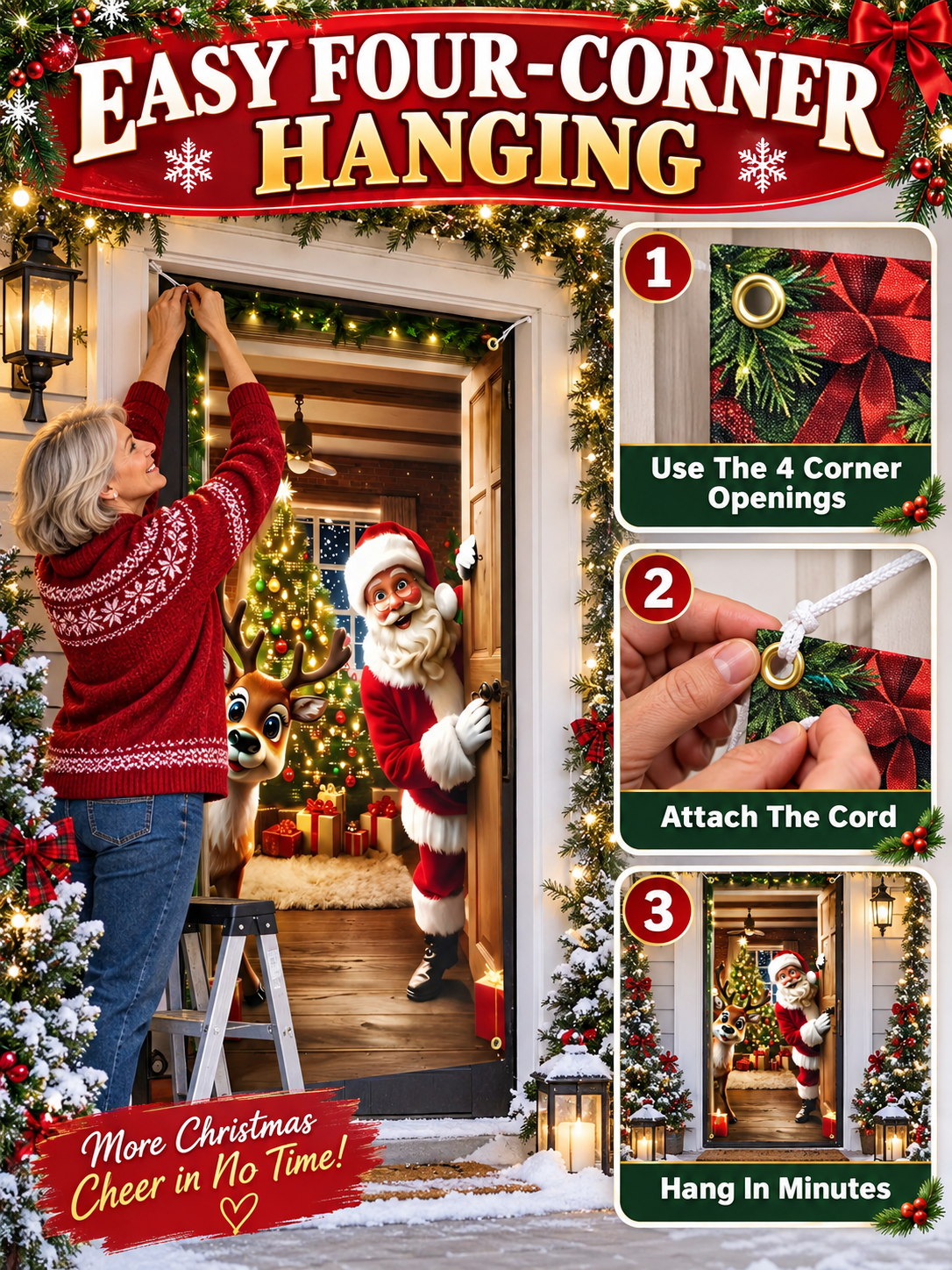 🎄 Christmas Deal – Santa Claus Door Cover 🎅 Festive Hanging Banner for Front Door Holiday Home Décor ✨