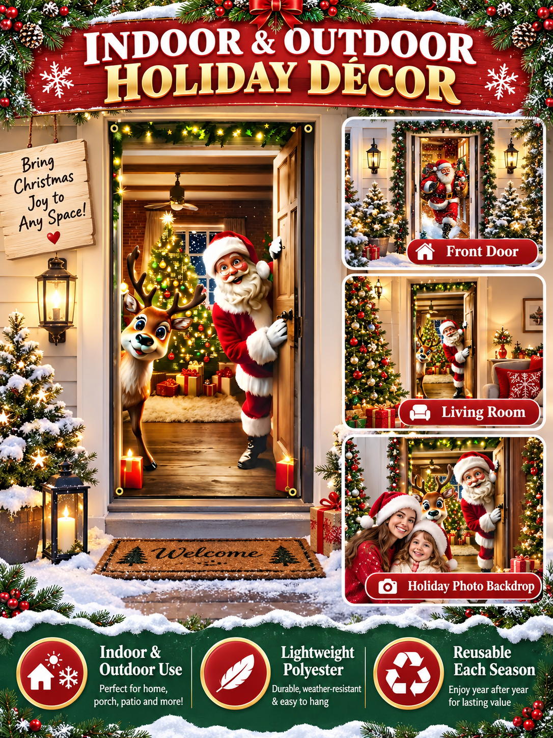 🎄 Christmas Deal – Santa Claus Door Cover 🎅 Festive Hanging Banner for Front Door Holiday Home Décor ✨