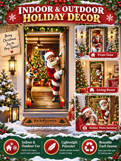 🎄 Christmas Deal – Santa Claus Door Cover 🎅 Festive Hanging Banner for Front Door Holiday Home Décor ✨