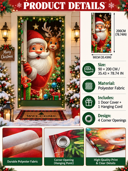 🎄 Christmas Deal – Santa Claus Door Cover 🎅 Festive Hanging Banner for Front Door Holiday Home Décor ✨