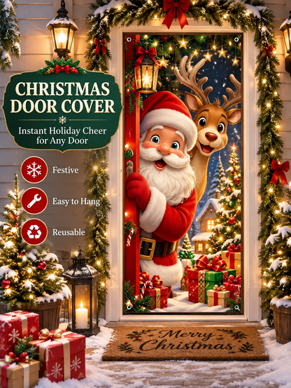 🎄 Christmas Deal – Santa Claus Door Cover 🎅 Festive Hanging Banner for Front Door Holiday Home Décor ✨