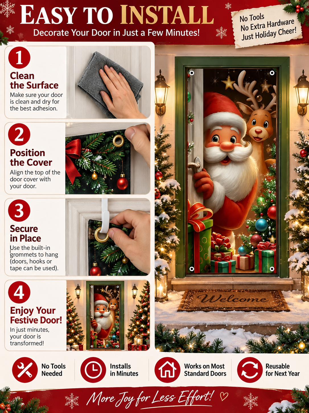 🎄 Christmas Deal – Santa Claus Door Cover 🎅 Festive Hanging Banner for Front Door Holiday Home Décor ✨