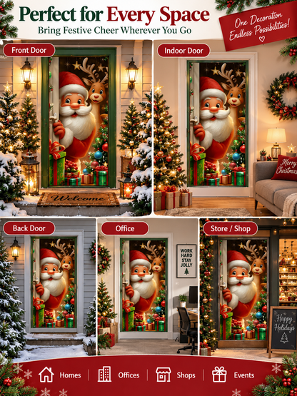🎄 Christmas Deal – Santa Claus Door Cover 🎅 Festive Hanging Banner for Front Door Holiday Home Décor ✨