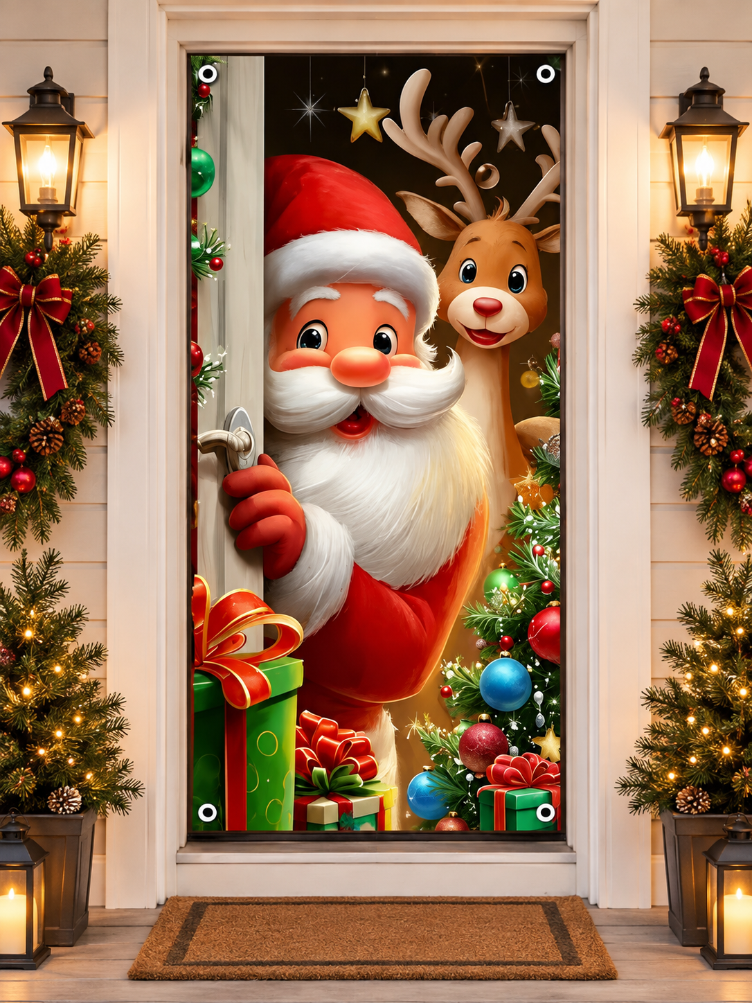 🎄 Christmas Deal – Santa Claus Door Cover 🎅 Festive Hanging Banner for Front Door Holiday Home Décor ✨