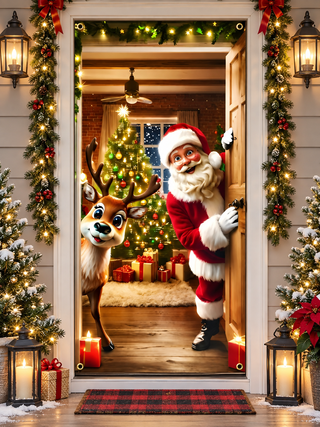 🎄 Christmas Deal – Santa Claus Door Cover 🎅 Festive Hanging Banner for Front Door Holiday Home Décor ✨